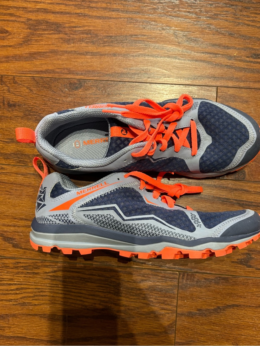 Merrell women’s Trail Sneakers in blue and Orange Accent